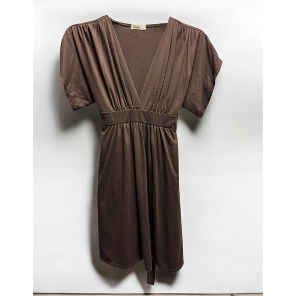 Steps Brown V-Neck Dress Stretchy Fabric & Back Tie Closure - Picture 3 of 8